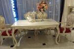 Six Seat Classic French Furniture White Dining Table Rose Carve Pattern Crooked