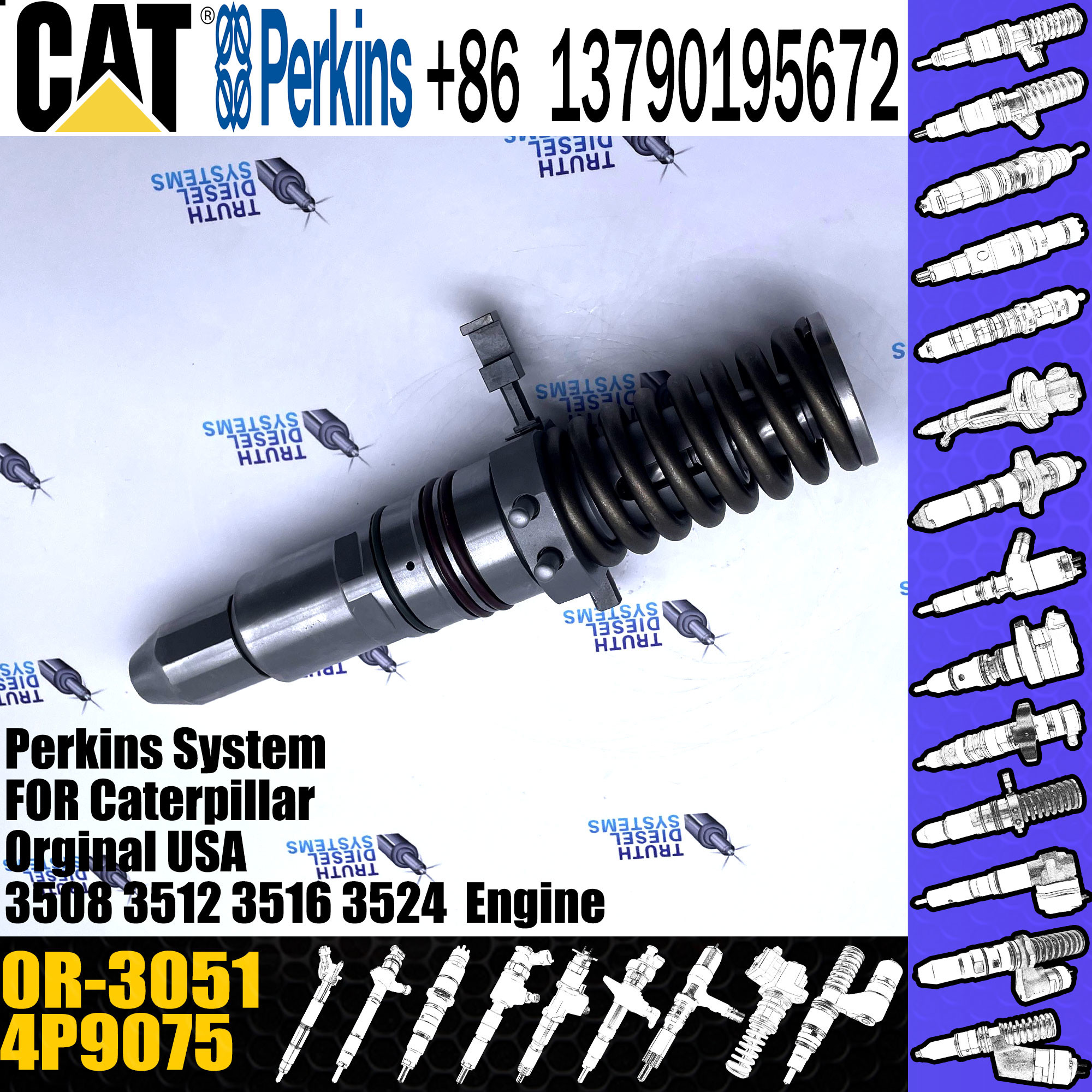 4P9075 Excavator Injecytor Common Rail Engine Diesel Fuel Injectors Nozzles 4P9075 3508 3512 3516 0R-3051