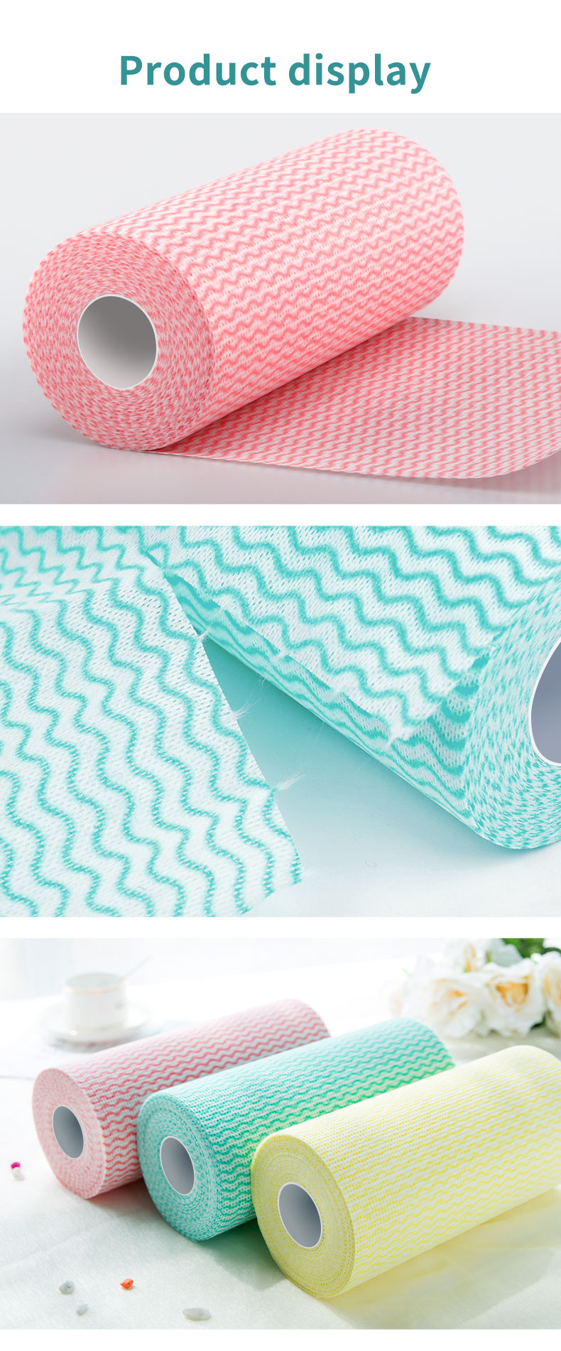 Perforated Wavy Pattern Spunlace Non Woven Fabric For Kitchen Rag Rolls