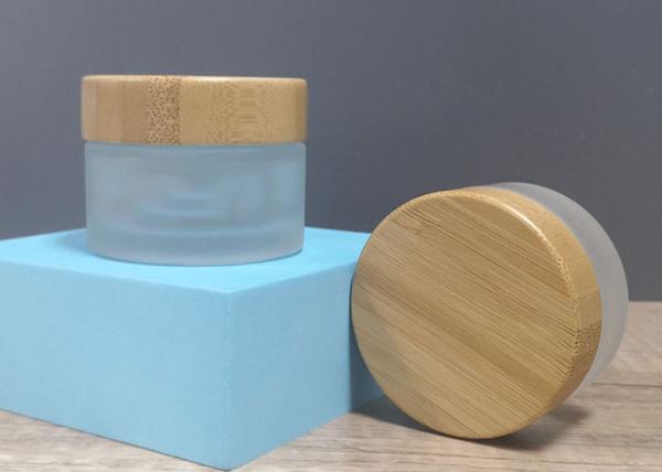Buy cheap JiaZi Frosted Clear Glass Cosmetic Jar Wood Grain Lids 50g Bamboo Cream Jar from wholesalers
