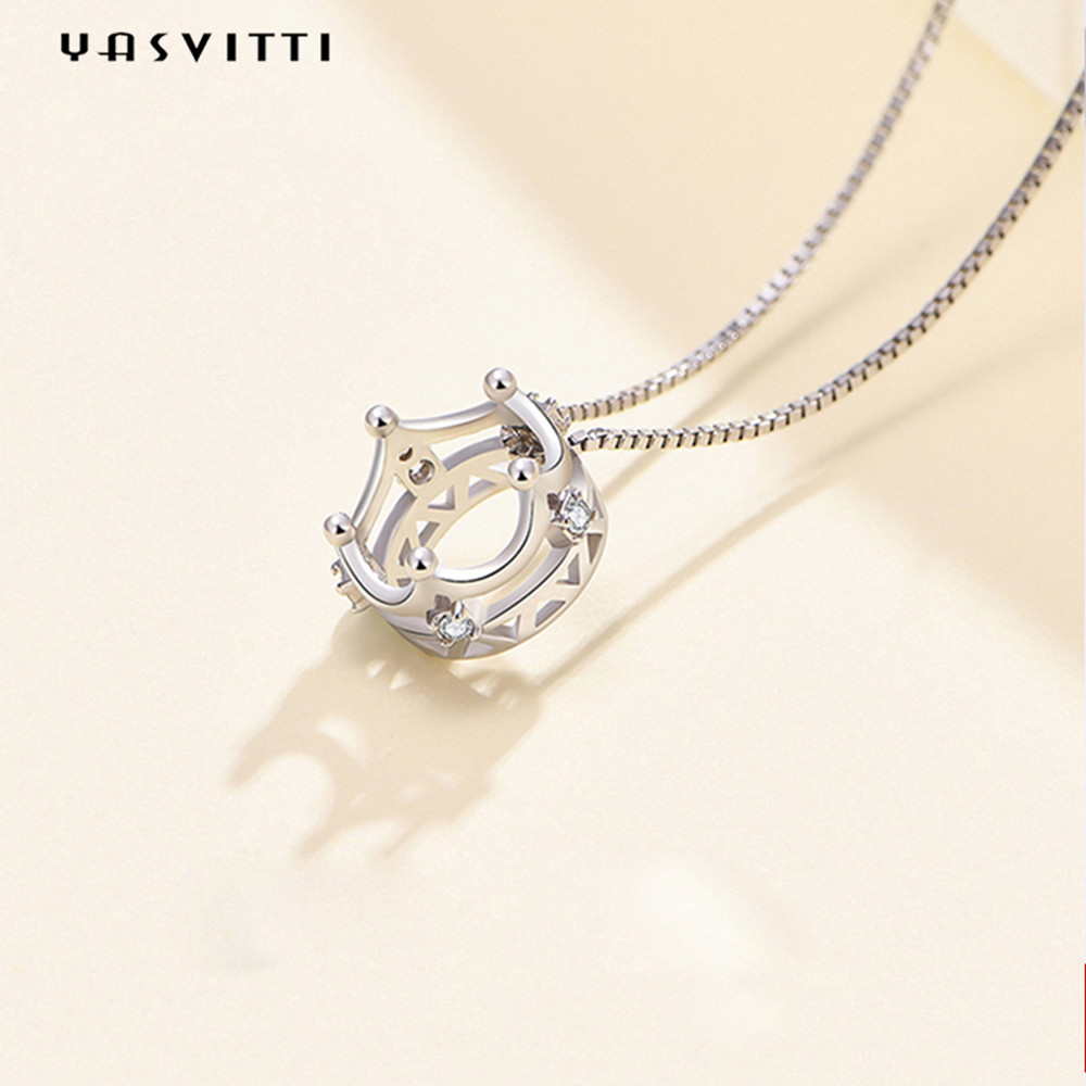 6.3in 3 Gram Sterling Silver Jewelry Necklaces 5A Cubic Zircon Crown Pendant Necklace