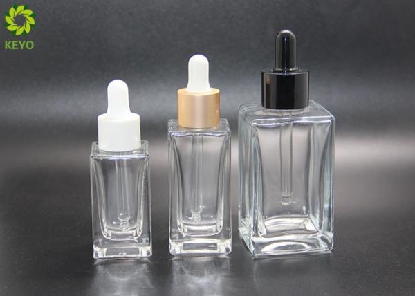 Buy cheap Luxury Cosmetic Essential Oil Bottles 30ml 50ml 120ml Flat Shoulder Square Glass Clear Dropper Serum Bottle from wholesalers