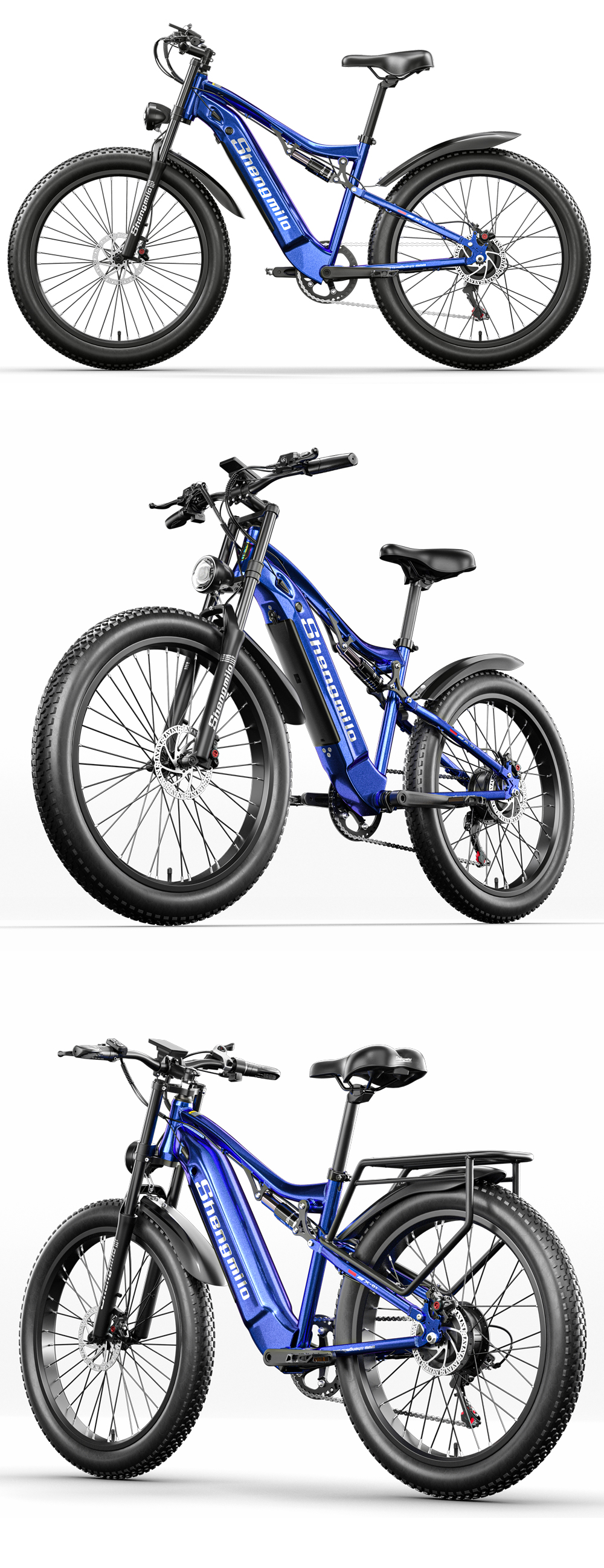 500W Metallic Blue Electric Bike 48V Bafang Motor Fat Tire Ebike Full Suspension