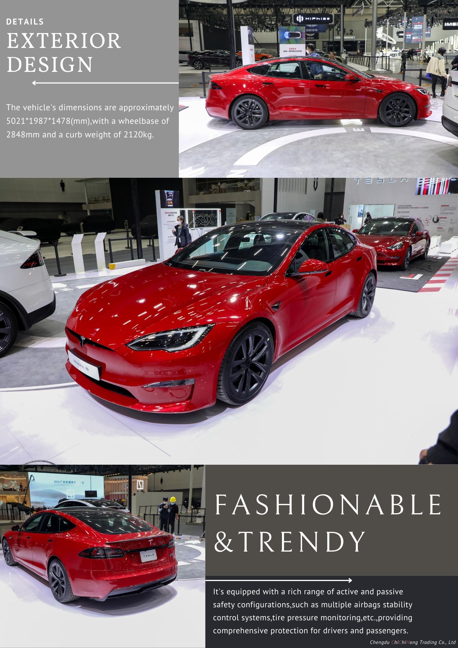 2023 Euro VI Tesla Model S EV Car with High Match Deposit and Rear Track of 1690mm