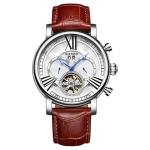 Brown Genuine Leather Luxury White Dial Automatic Movement Mens Waterproof
