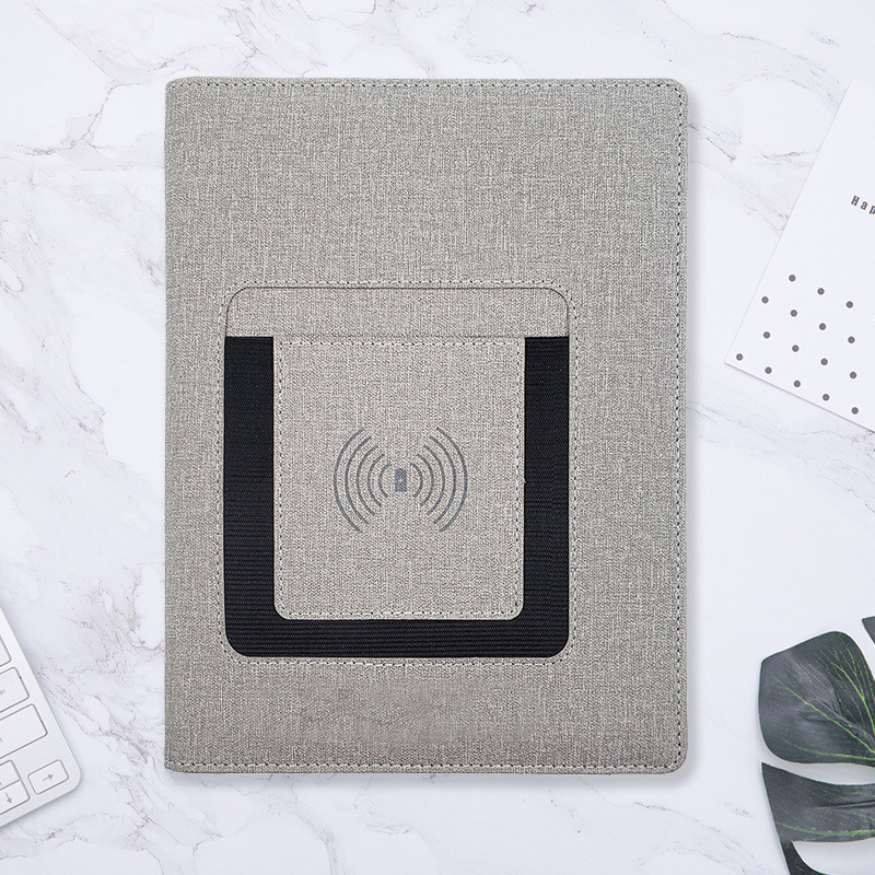 Multipurpose Folding Power Bank Notebook Folder 6 Rings Leather Material