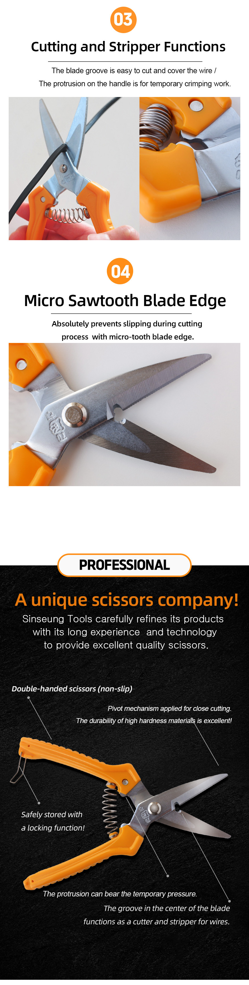 Orange Handle Ergonomic Dual Blade Scissors Home Professional Use