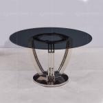 Silver Mirror Dia 135cmx75cm Tempered Glass Dining Table ring shaped chrome legs