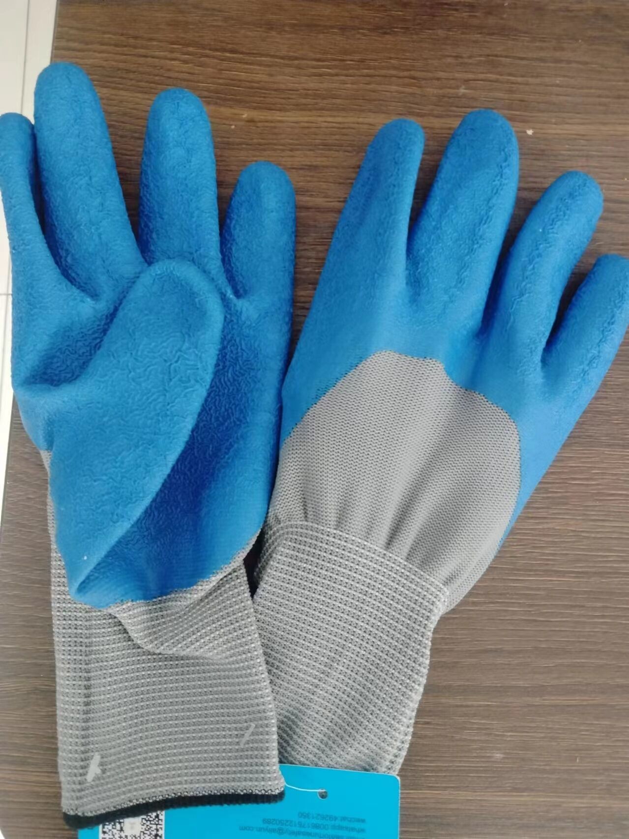 15 Gauge Flex Latex Coated Gloves Blue Nylon Spandex Liner Latex Work Gloves