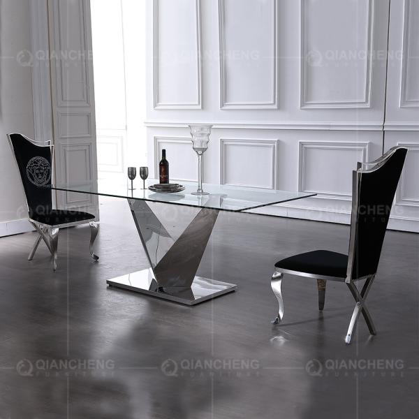 Buy cheap Stable OEM Tempered Glass Dining Table Rectangle 1.2mm 201 stainless steel from wholesalers