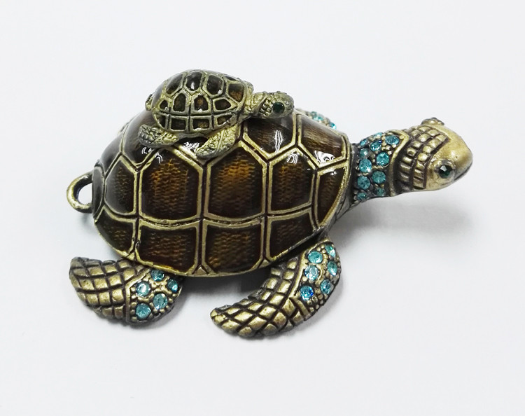 Mum & Baby Turtle metal trinket box turtle enamel metal jewelry box