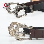 simple Ladies Leather Belt Retro Carved Zinc Alloy Buckle