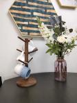 Wooden mug tree stand 6 hook counter coffee bar storage rack