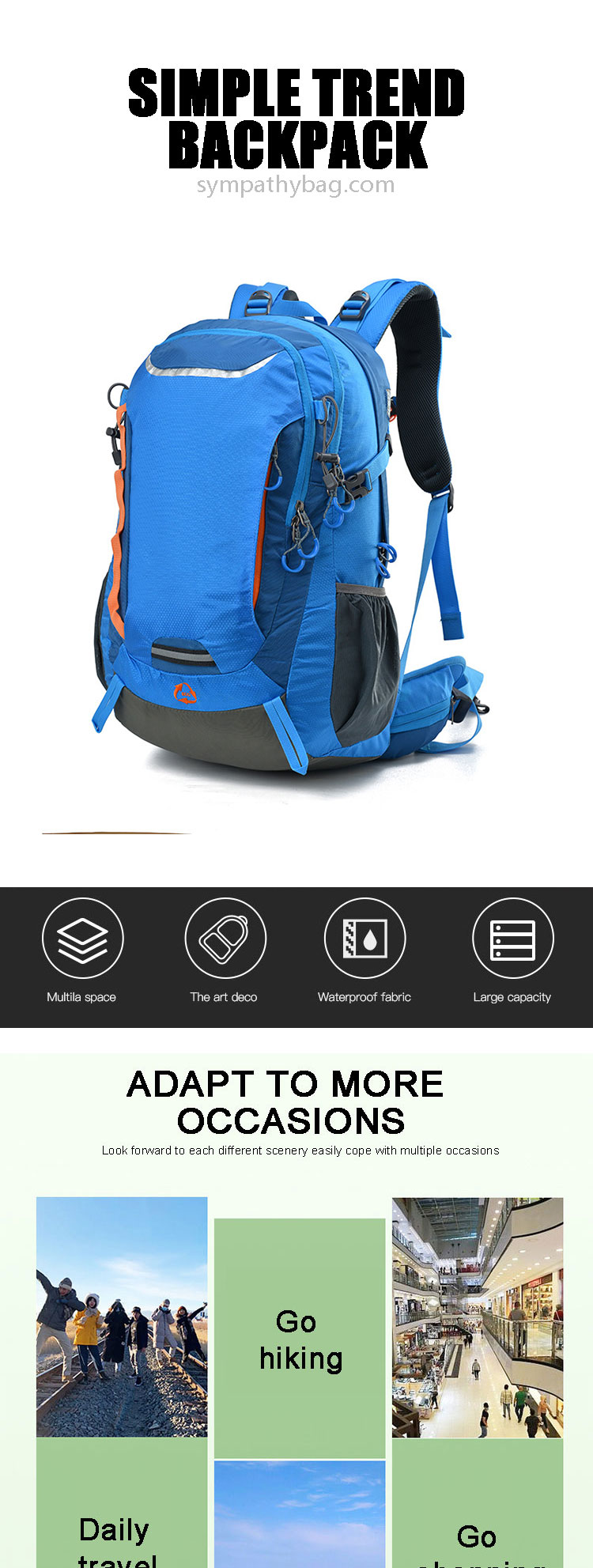 OEM 40L Leisure Sports Backpacks , Mountain Hiking Riding Backpack Large Capacity