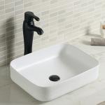 15 Inch Vessel Ceramic Bathroom Sink Bowl Stain Resistant Hand Wash White