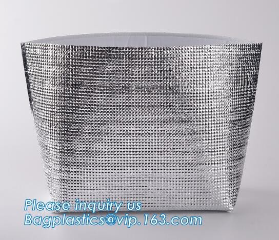Reusable aluminium foil thermal insulation material cooler bag for picnic with Strapping tape closureRecycled PP Woven Plast