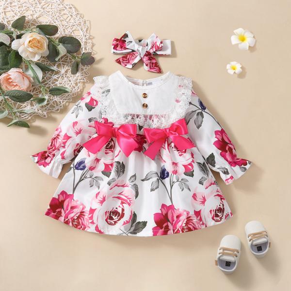 Buy cheap 120cm Children Polyester Peony Flower Long Sleeve Lace Dress For Toddler Children from wholesalers