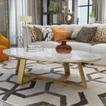 Italian Stainless Steel Marble Hotel Living Room Oval Coffee Table