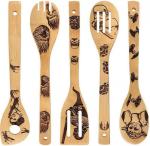 Halloween Christmas Bamboo Kitchen Utensils Laser Engraved Bamboo Cutlery Set