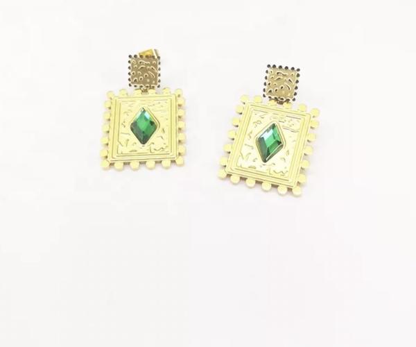 Buy cheap Trendy Green Gem Pendant Earrings Long Pendant Studs 18K Gold Stainless Steel Earrings from wholesalers