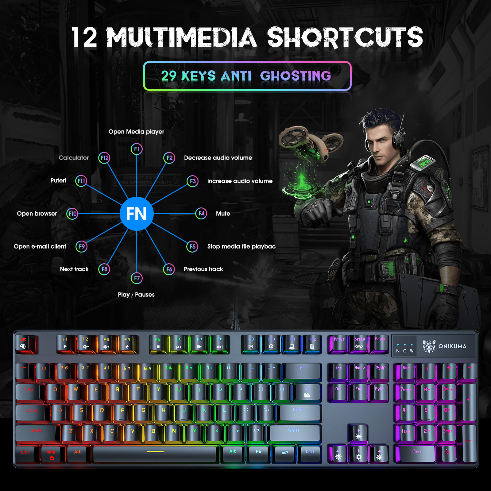 Computer Wired RGB Gaming Keyboard LED for Gamer