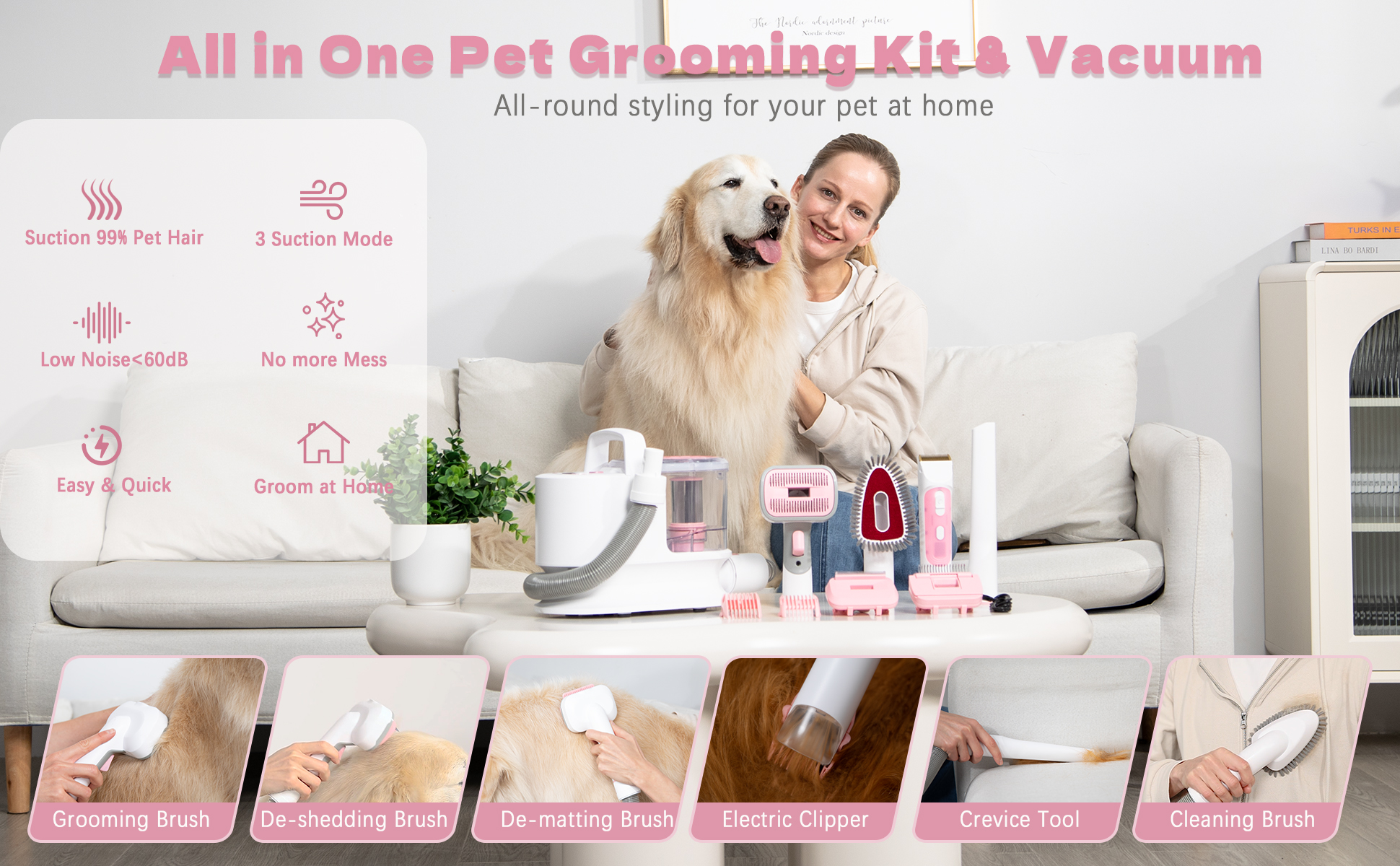 Household Handheld Pet Shaver Dust Mite Remover Vacuum Cleaner and with 1.5L Dust Bag