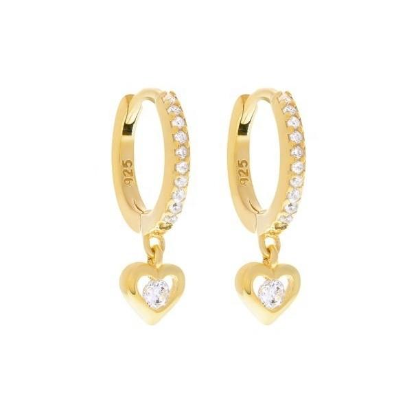 Gold Plated Mini Dangle Heart CZ Huggie Earrings Add a Touch of Glamour to Your