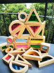 Kids Montessori Wooden Toy Sensory Rainbow Mirror Blocks Solid Rubber Wood