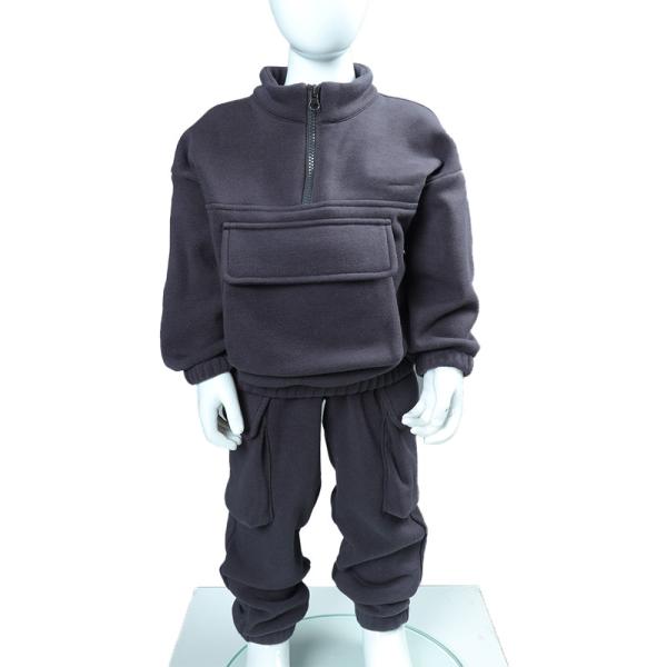 Half Zipper Fleece Tracksuit Set 300gsm Toddlers Winter Warm Sweatshirt With 3D Pockets Sweatpants Kids Jogger Set