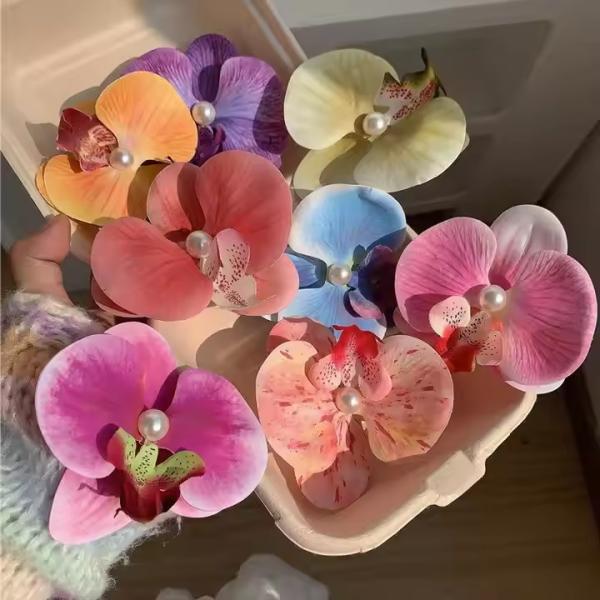 Hot Selling Artificial Floral Orchid Hairpins Flower Hair Clip Seaside Vacation