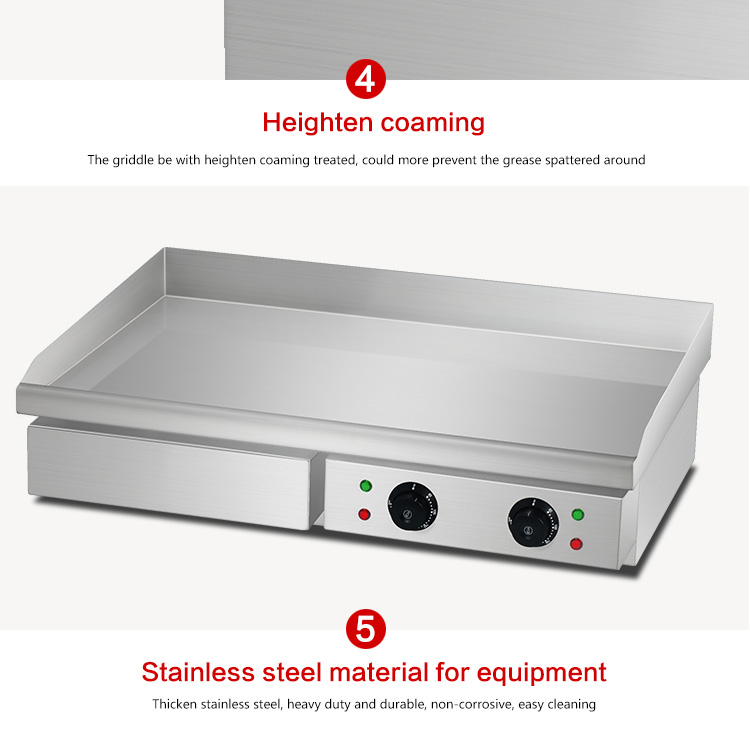 Dual Temperature Control Knobs Electric Flat Plate Griddle for Restaurant Kitchen