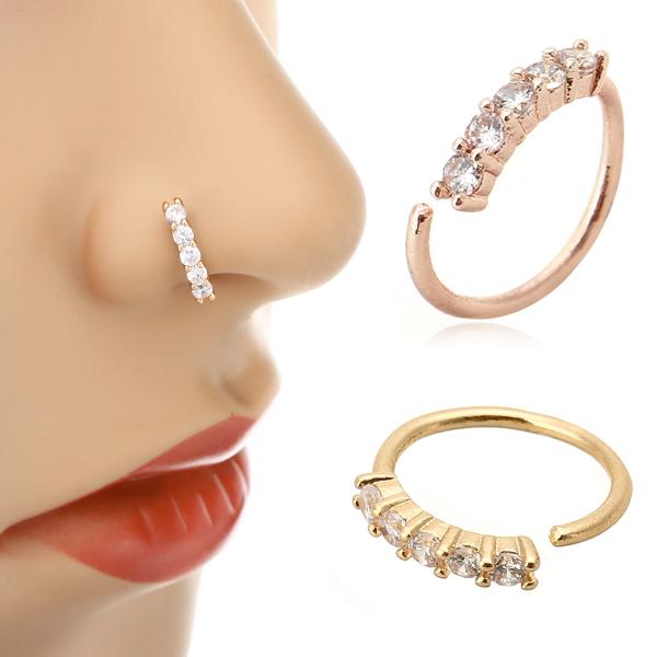 Buy cheap Shellhard Trendy 5 Crystals Nose Ring Vintage Rhinestone Stainless Steel Nose Hoop Ring For Women Femme Jewelry from wholesalers