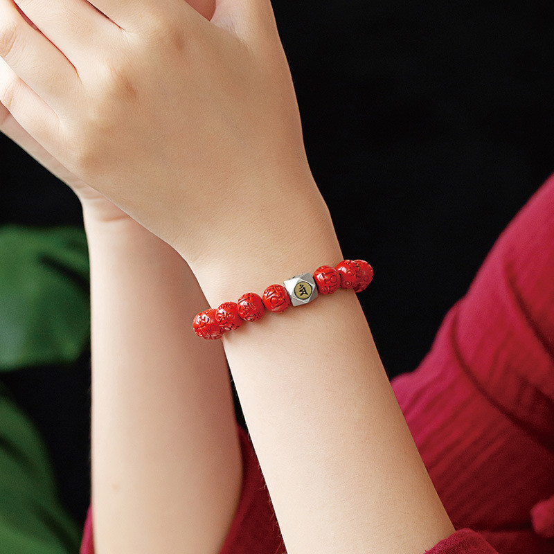 Feng Shui Amulet Red Pi Xiu Cinnabar Bracelet Prosperity Red Bead Bracelet With Charm Pi Yao Natural Stone Beads Bracelet Attract Wealth Money And