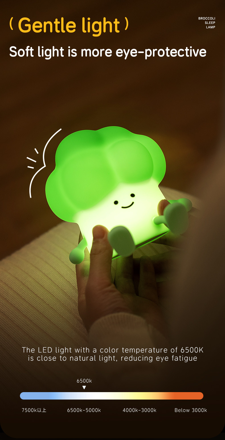 Broccoli Night Light Vegetable Rechargeable Lamp USB Cartoon Silicone Children Kid Bedroom Decoration Birthday Gift