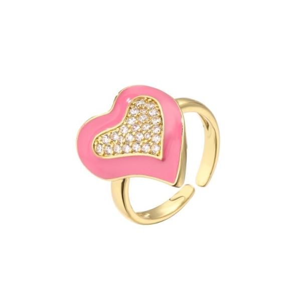 Buy cheap Women 18K Diamond Ring Pink Rhinestone Enamel Heart Ring OEM from wholesalers