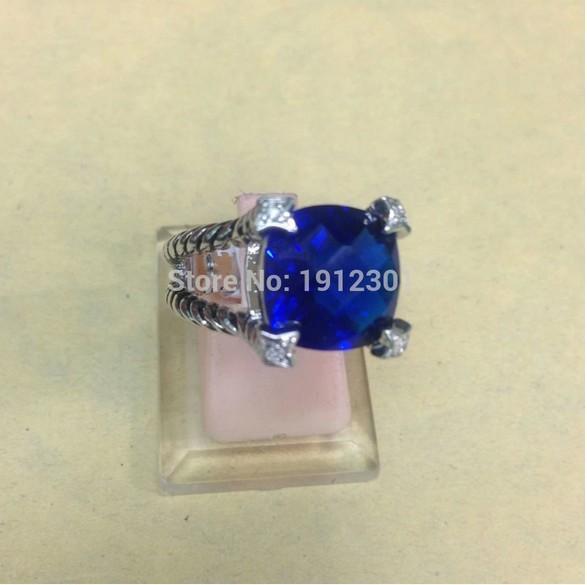 Buy cheap (R-89)wholesale top quality dark blue topaz crystal white gold plated ring jewelry from wholesalers