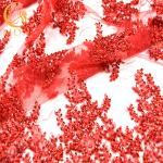 1 Yard Glitter Lace Fabric / Red Sequin Lace Decoration For Party Dress
