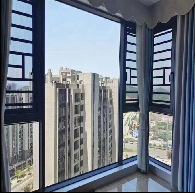 Tempered Glass Aluminum Champagne Color Aluminum Casement Windows With Folding Screen