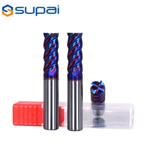 Buy cheap Hardest 65 HRC Naco blue coated standard 4 flute end mill blue for steel carbide end mills from wholesalers