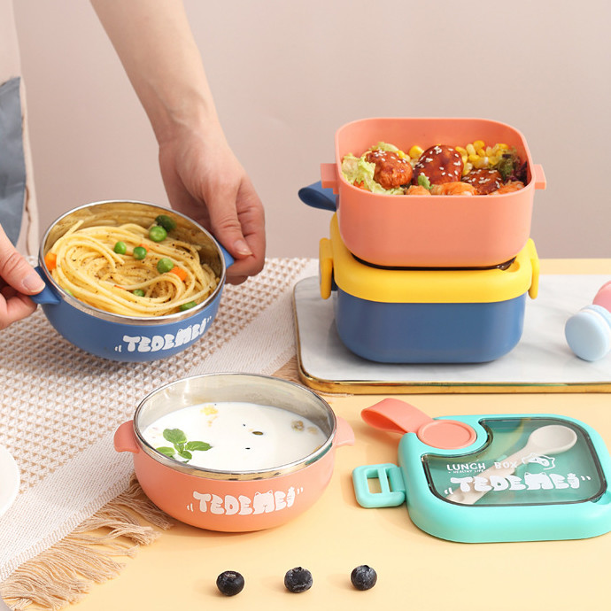 Metal Bento Lunch Box 304 Stainless Steel Baby Bowl Portable Cutlery Set