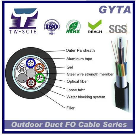 Buy cheap 2/4/6/8/10/12/24/36/48/72/144/ Core GYTA Black PE Jacket Armoured Outdoor Fiber Optic Cable from wholesalers