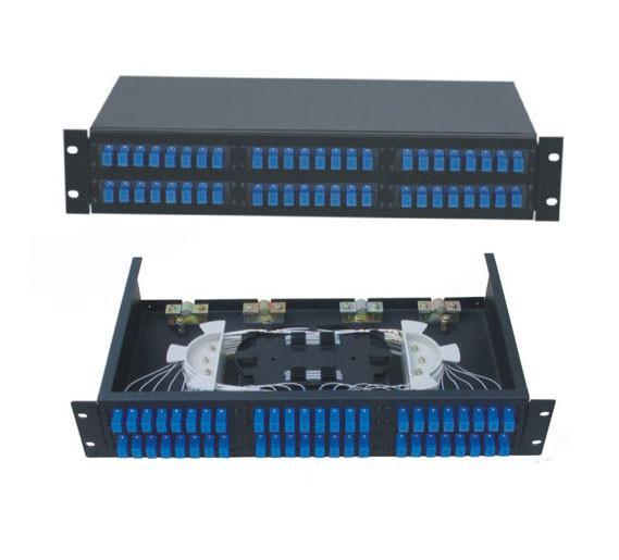 Buy cheap 48 ports Rack-Mount 19'' 2U Fiber Optic Patch Panel for SC/UPC adapter terminal box black cold-roll steel sheet from wholesalers