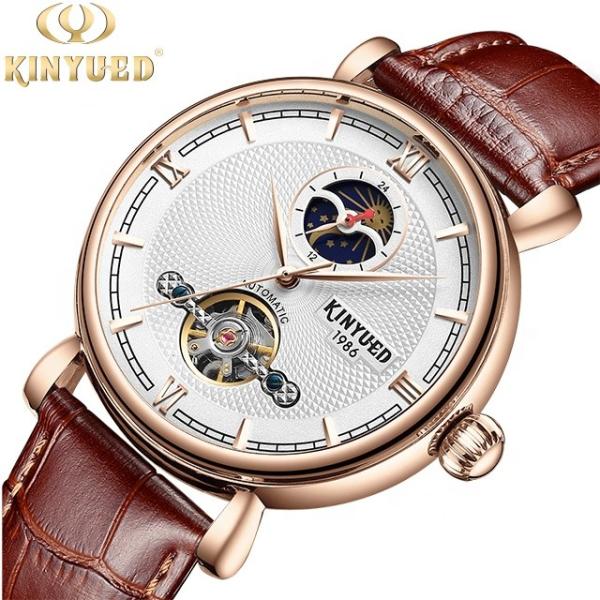 Buy cheap Luxury brand KINYUED water resistant watch tourbillon watch mechanical men's leather automatic from wholesalers