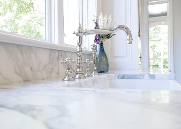Buy cheap Stunning Black And White Calacatta Marble Kitchen Countertops With Back Cabinets from wholesalers