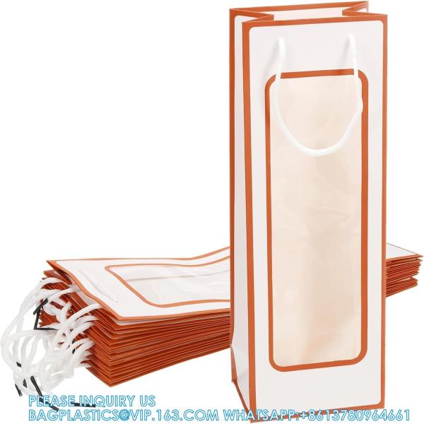 Buy cheap Wine Gift Bags With Rope Handles, Paper Wine Tote Bag With Clear Window Wedding Birthday Christmas Party Supplies from wholesalers