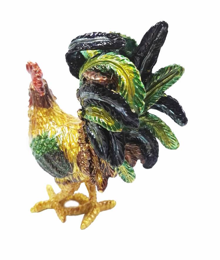 Pretty Cock metal jewelry box Rooster enamel treasure trinket box
