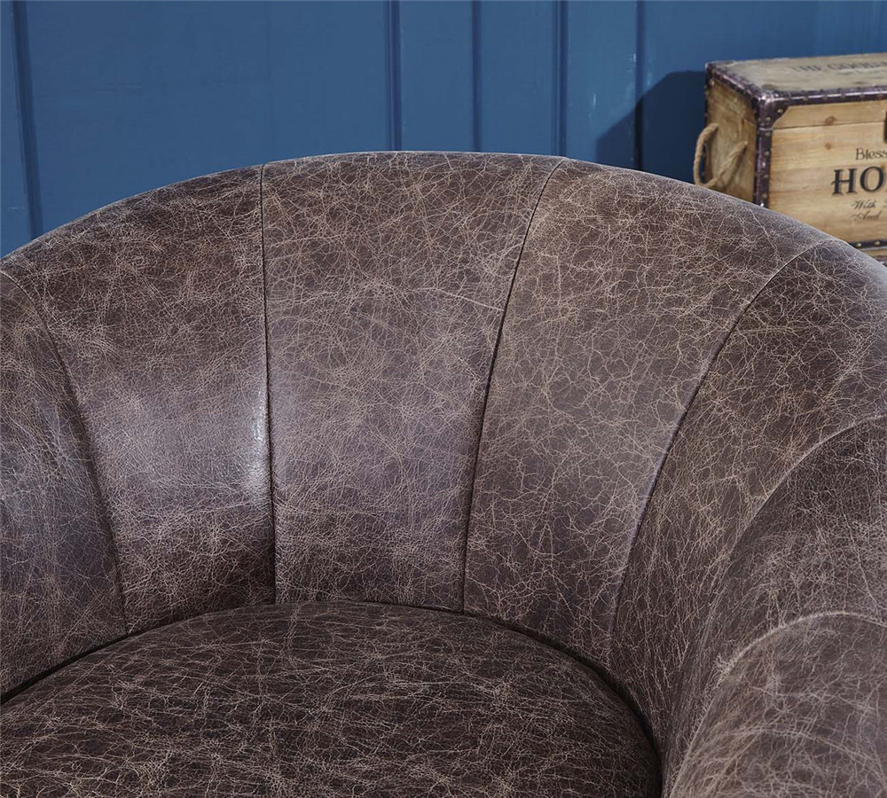 Round Shape Leather Bucket Chair , Brown Leather Accent Chair Painted Protection Metal Legs