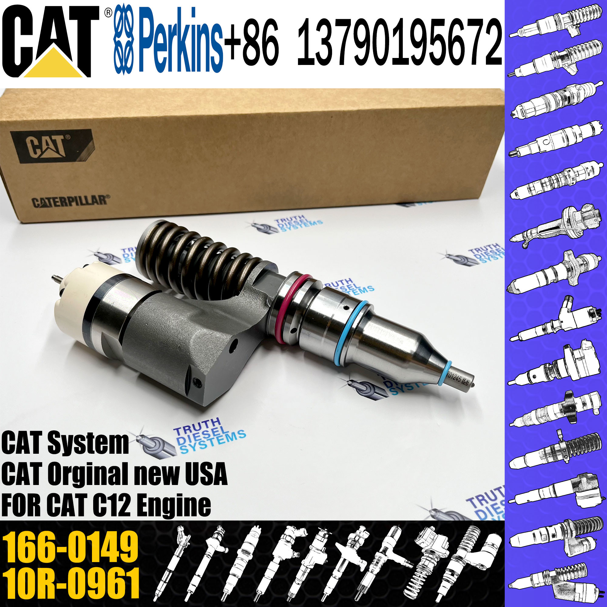 CAT 3176 3196 C10 C12 Fuel Injector Assy 166-0149 10R-1258 212-3469 212-3465 203-3464 for Excavator Diesel Engine