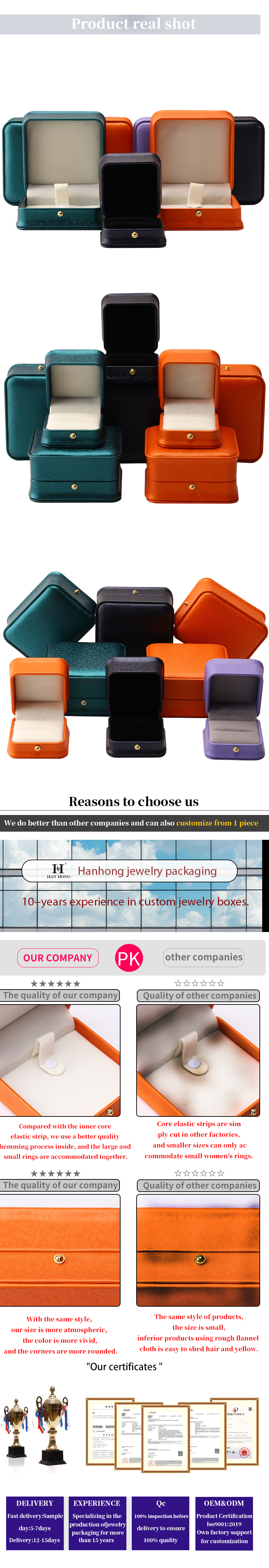 Customized Hanhong 2023 Luxury Gift Ring Jewelry Box Packaging Hot Stamping Logo Box