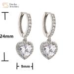 24k Gold Plated Diamond Brass Hoop Earrings , Zircon Crystal Heart Dangle Drop